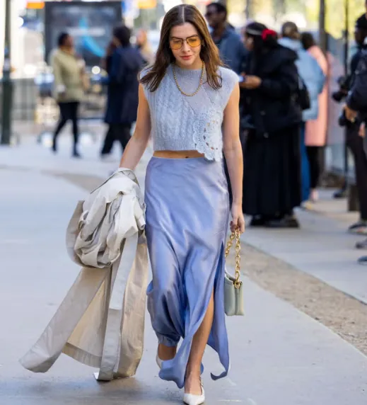 cropped vest with satin skirt